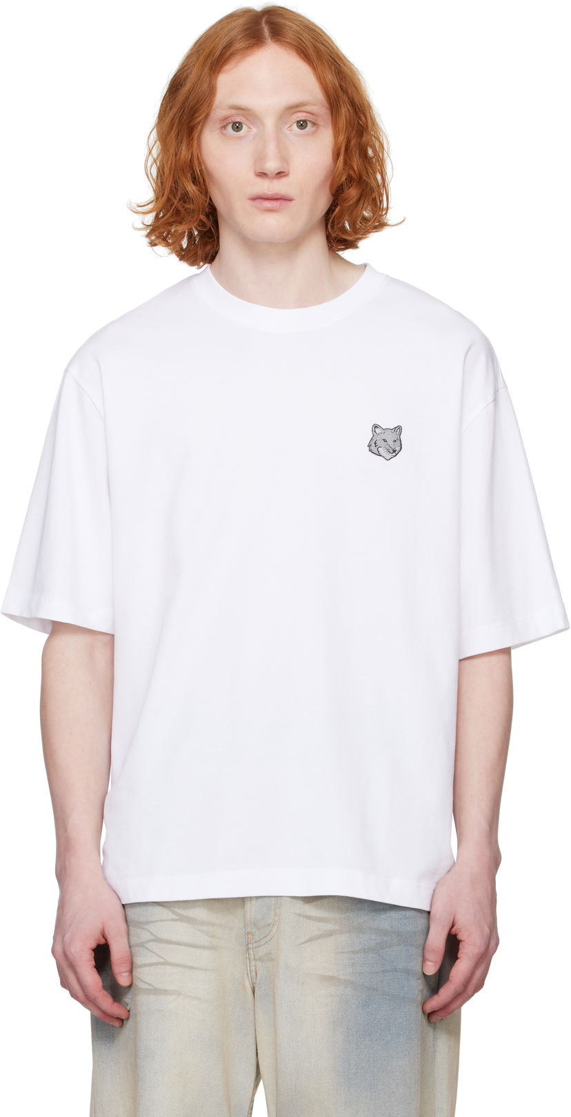 Футболка MAISON KITSUNÉ Maison Kitsuné Fox Head Patch Oversize T-Shirt білий | OM00128KJ0119