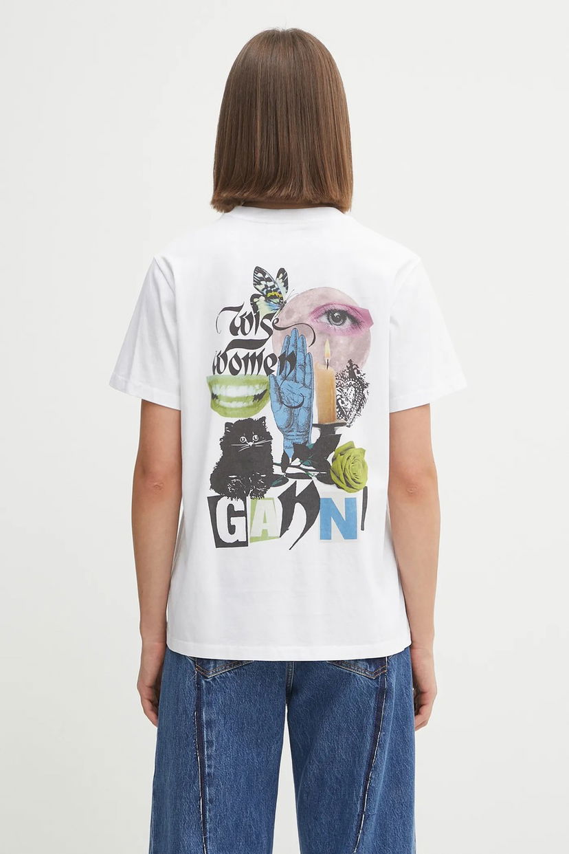 Футболка GANNI GANNI Basic Jersey Collage Relaxed T-Shirt білий | T4157