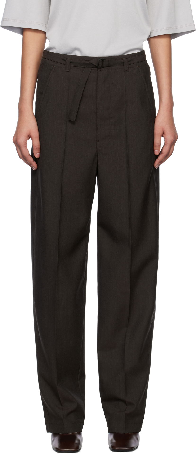 Штани LEMAIRE Lemaire Belted Tailored Trousers Коричневий | PA1198 LF414