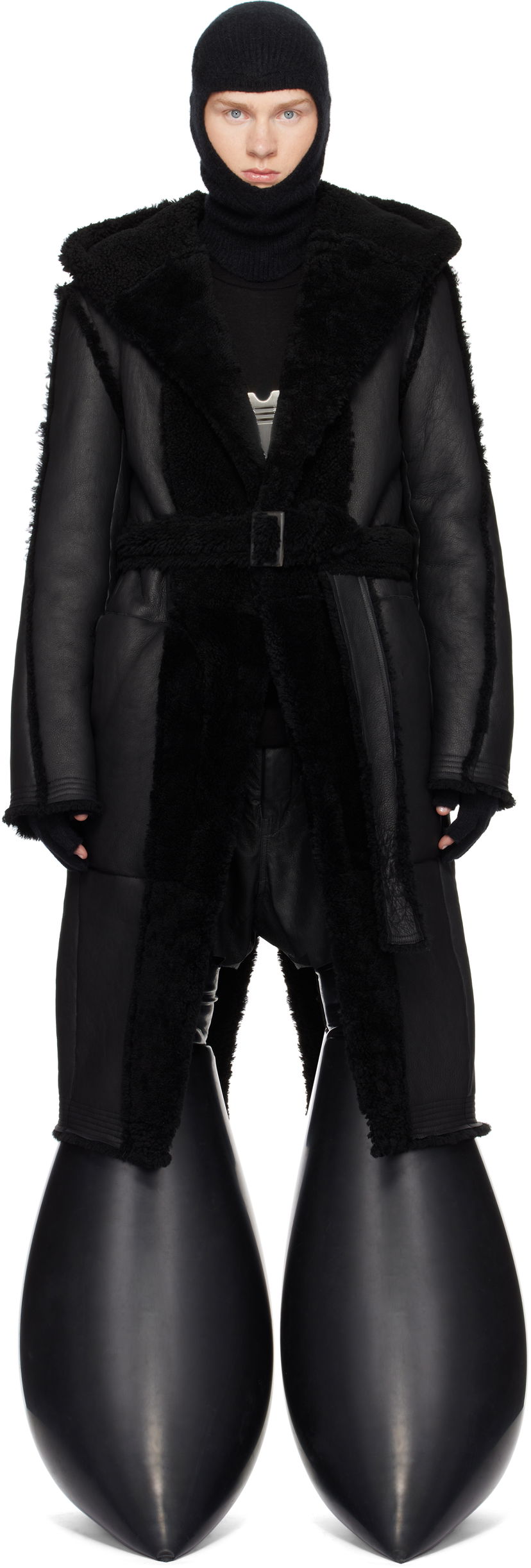 Пальто Rick Owens Slim Hoodie Shearling Coat чорний | RR02D6912 LSHMR