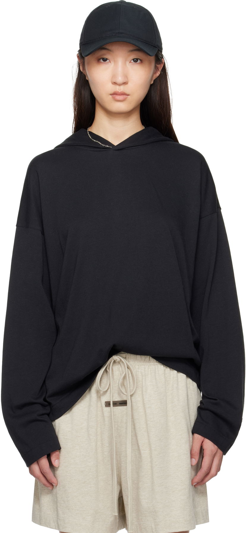 Світшоти Fear of God Fear of God ESSENTIALS Long Sleeve Hoodie чорний | 125SP257040FW