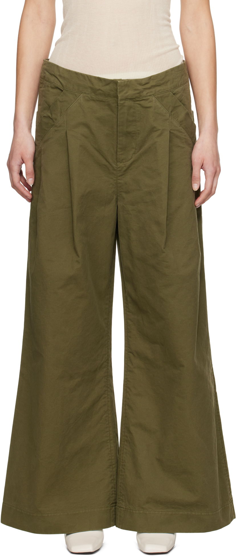 Штани Entire Studios Entire Studios Wares Pleated Wide-Leg Trousers Зелений | ESU-S25-3007-AR