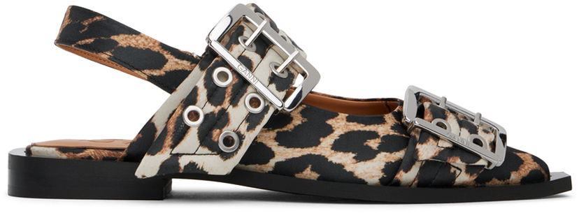 Одяг GANNI GANNI Leopard Satin Buckle Ballerina Flats Різнокольоровий | S2947