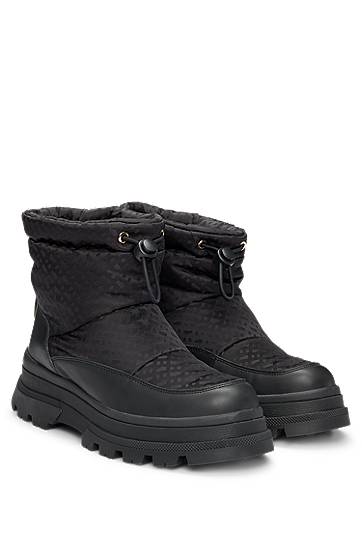 Кросівки та взуття BOSS Monogram Slim-Fit Boots with Leather Trims чорний | 50523505