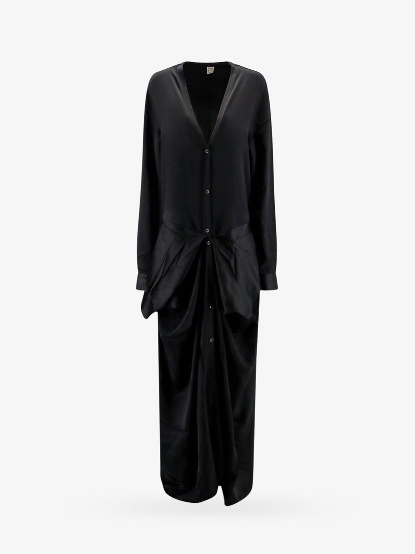 плаття TOTEME Draped Long Sleeve Maxi Shirt Dress by чорний | 242WRD1730FB0160001