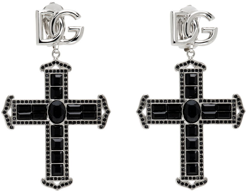 Сережки Dolce & Gabbana Silver & Black Cross Earrings чорний | WEP4C7 W1111
