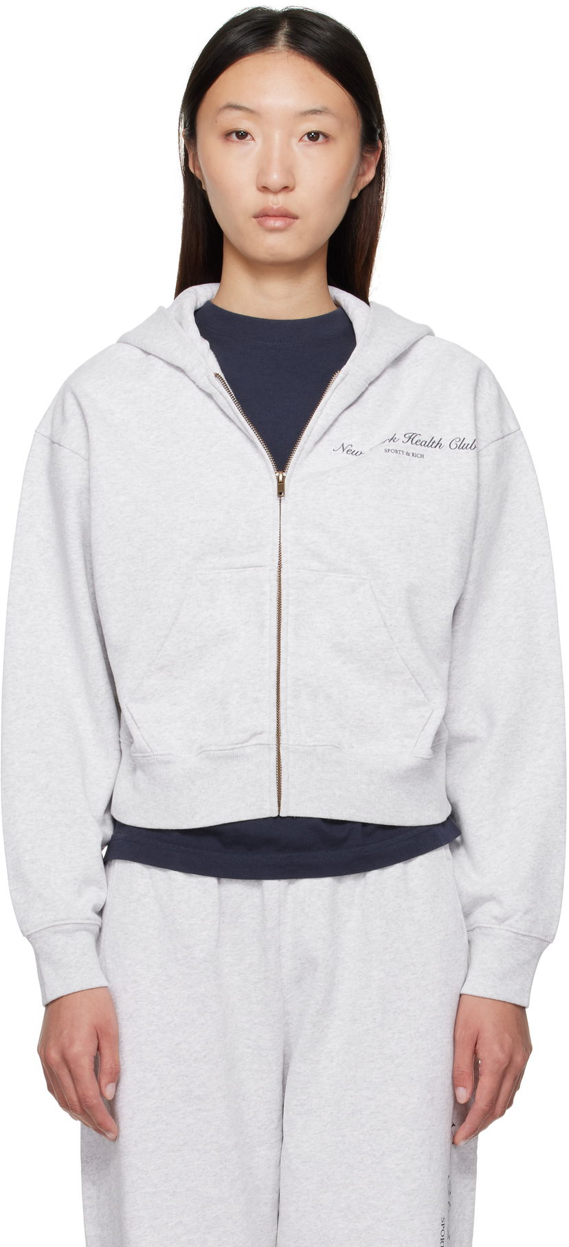 Світшоти Sporty & Rich Sporty & Rich 'NY Health Club' Cropped Zip Hoodie Сірий | ST068602043GY03