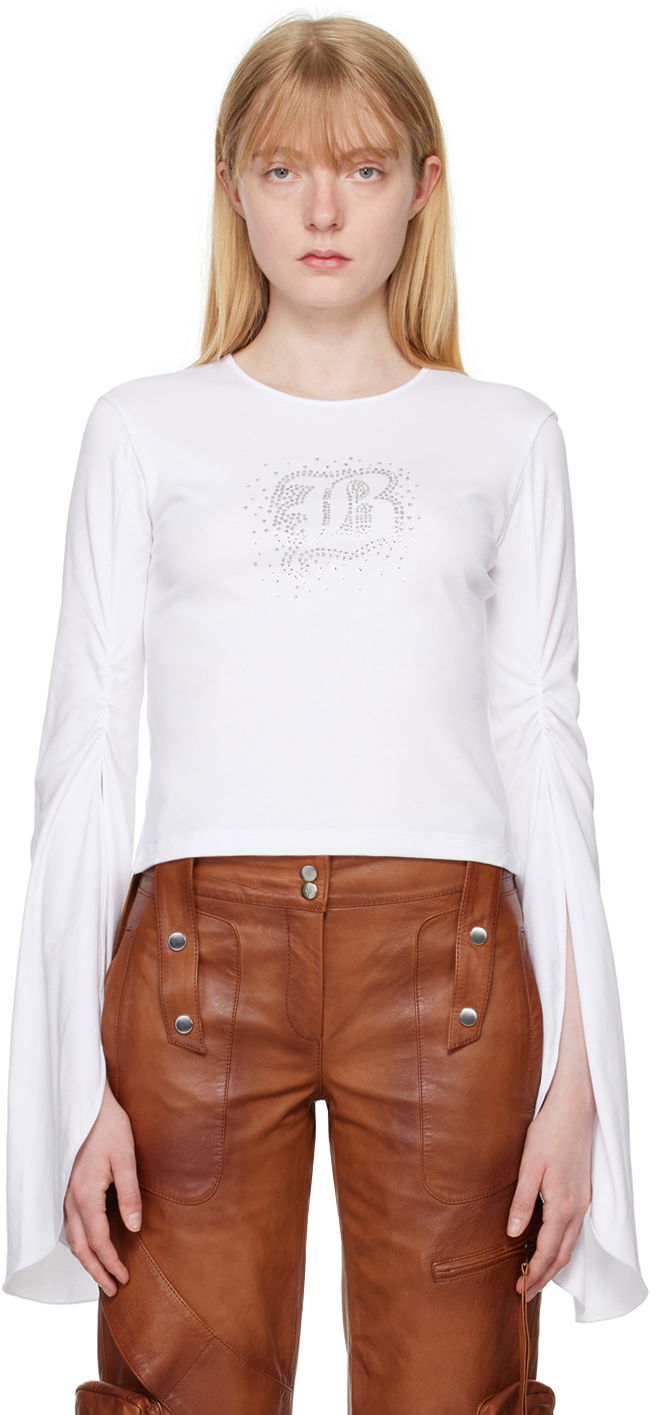 Футболка Blumarine White Crystal-Cut Long Sleeve T-Shirt білий | P444T034A