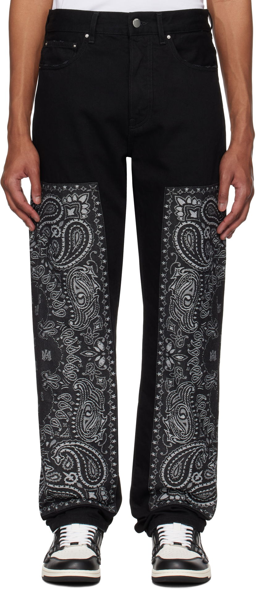 Джинси AMIRI AMIRI Bandana Jacquard Paneled Straight Jeans чорний | AMDNGH1060