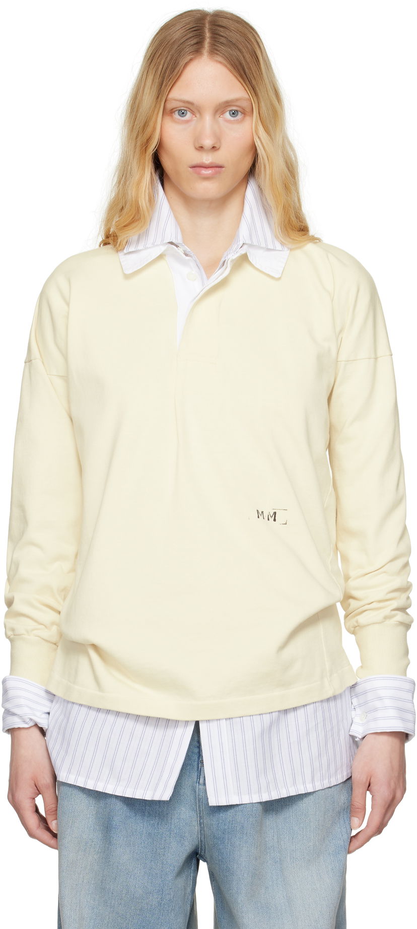 Сорочка поло Maison Margiela Maison Margiela Printed Logo Long Sleeve Polo Жовтий | S51GL0056 M20096