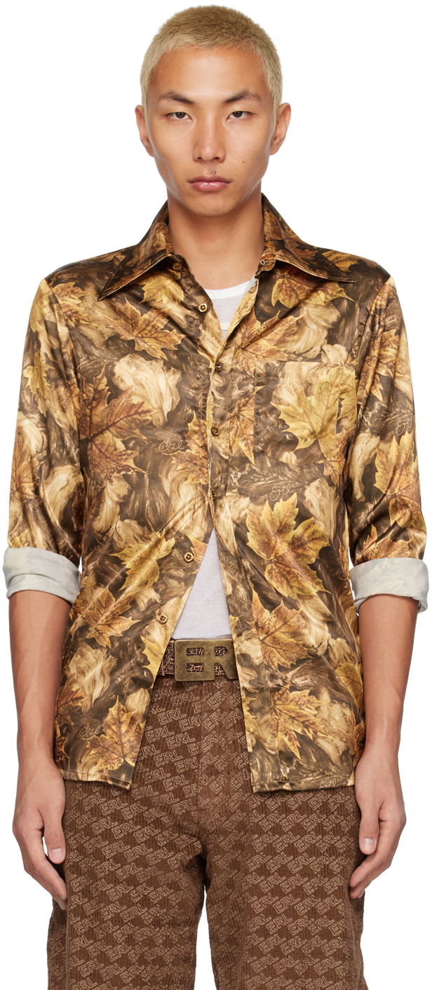 Сорочка ERL ERL Printed Satin Shirt Коричневий | ERL05B004