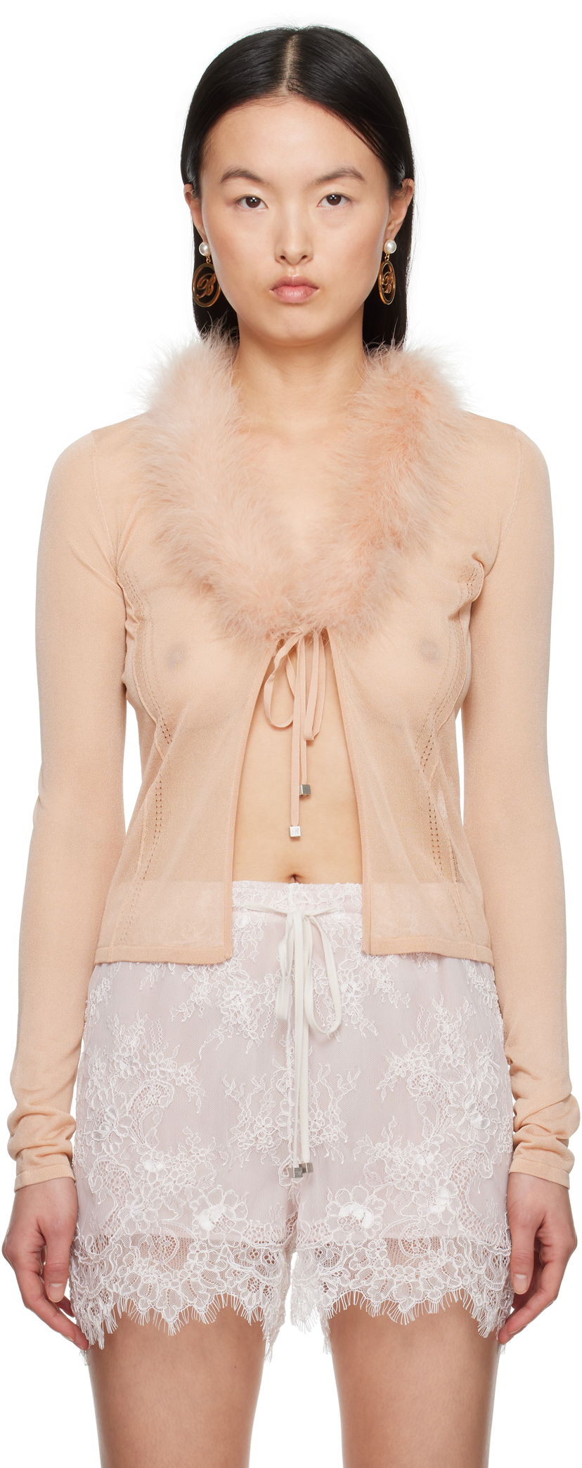 Cветр Blumarine Blumarine Feather Trim Knit Cardigan Рожевий | P522M558A