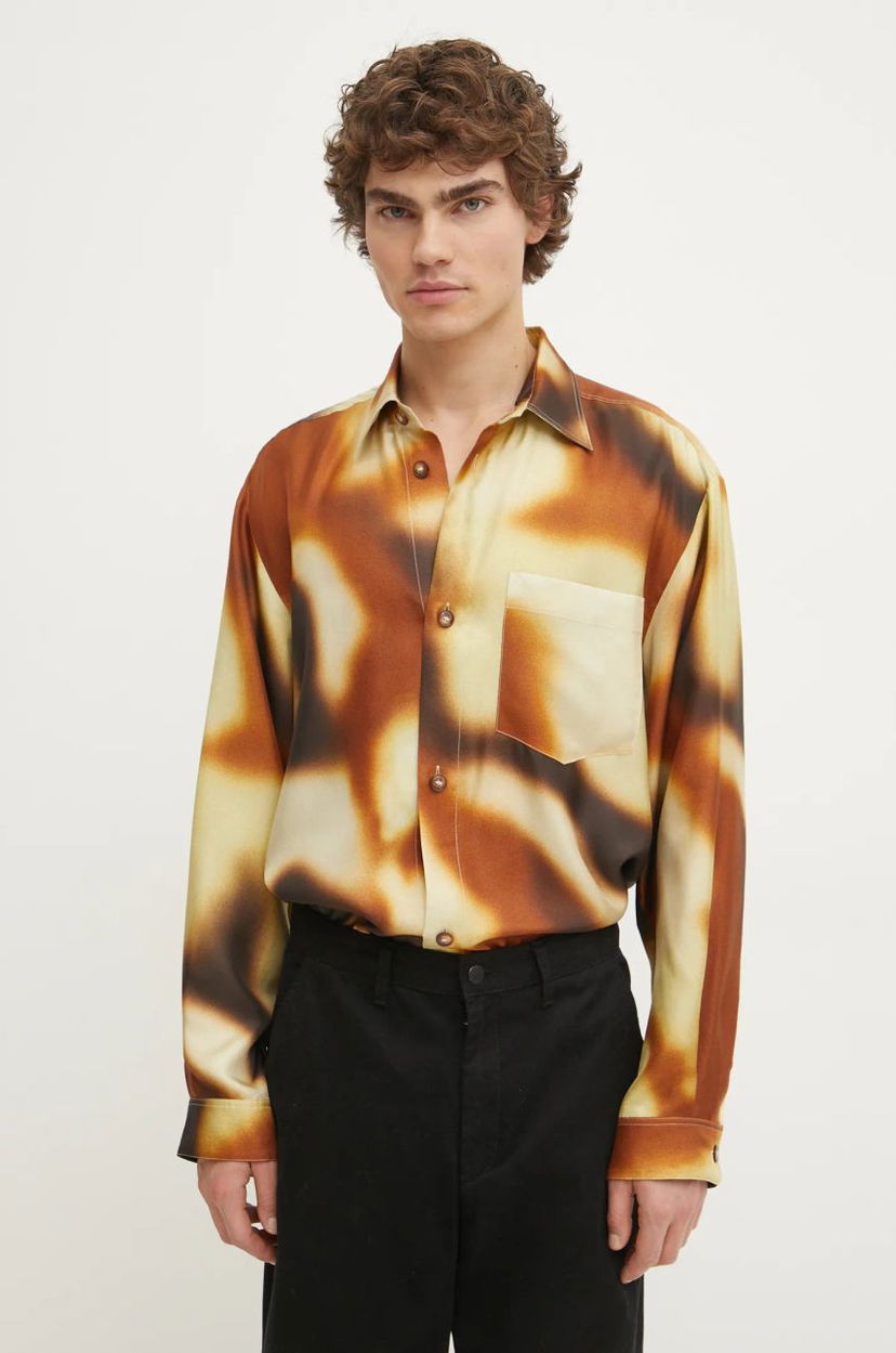 Сорочка Nanushka Abstract Print Regular Fit Shirt Коричневий | NM24FWSH04717