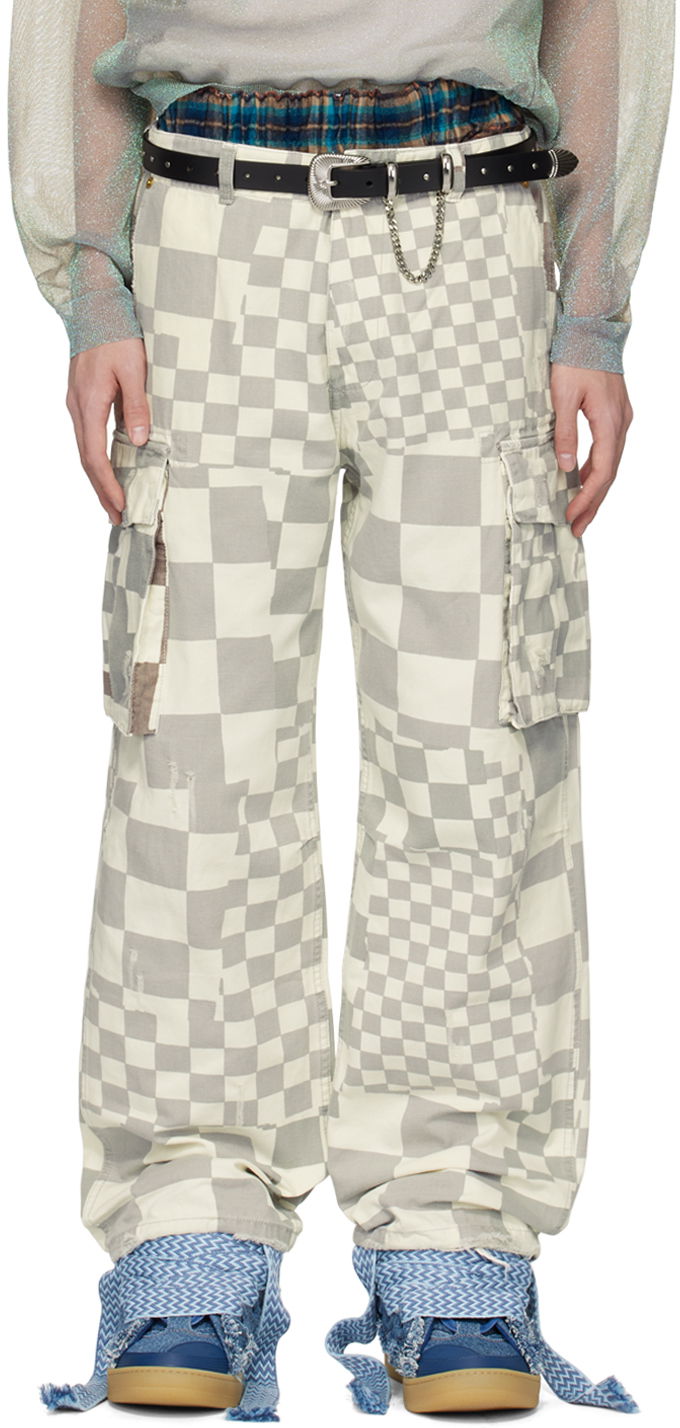 Штани карго ERL Checkered Print Relaxed Fit Cargo Pants білий | ERL08P005