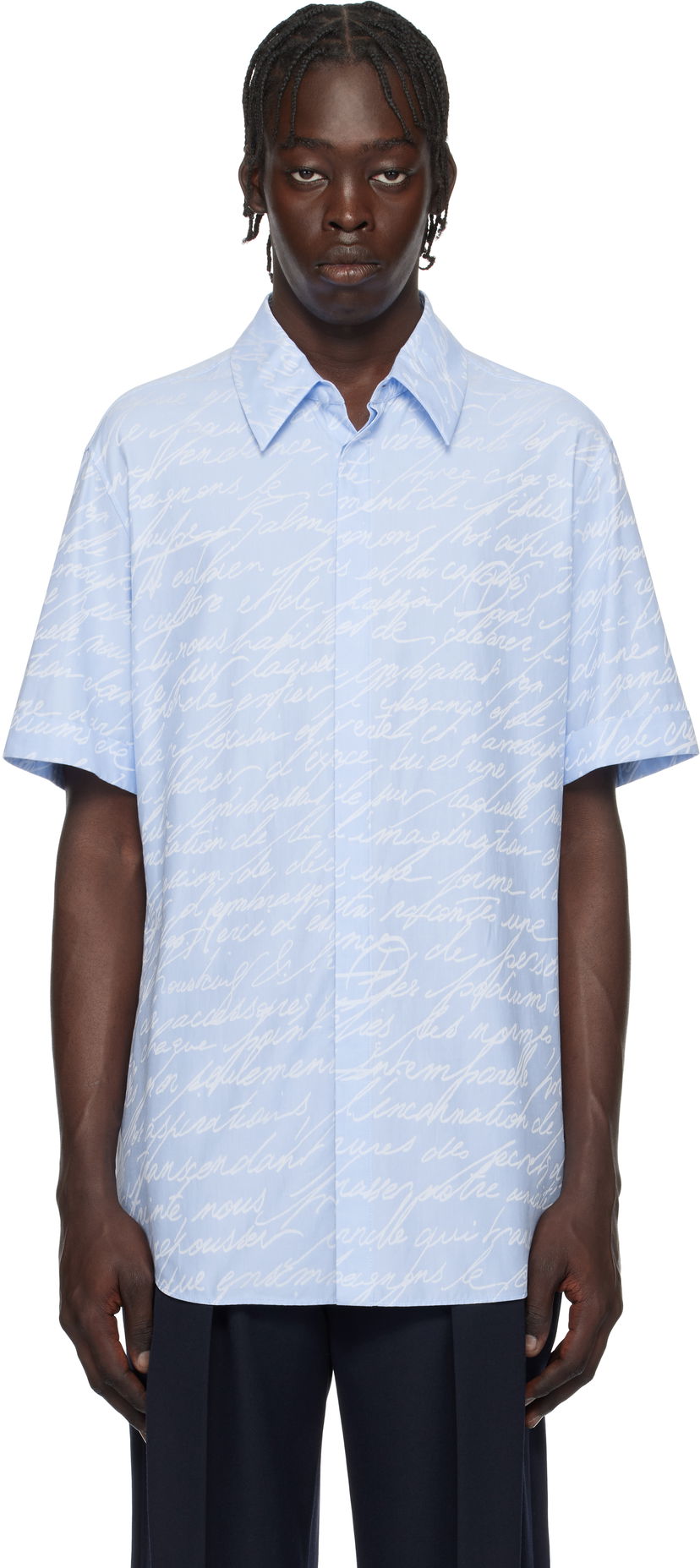 Сорочка Balmain Love Letter Print Shirt Синій | EH1HL028CF82