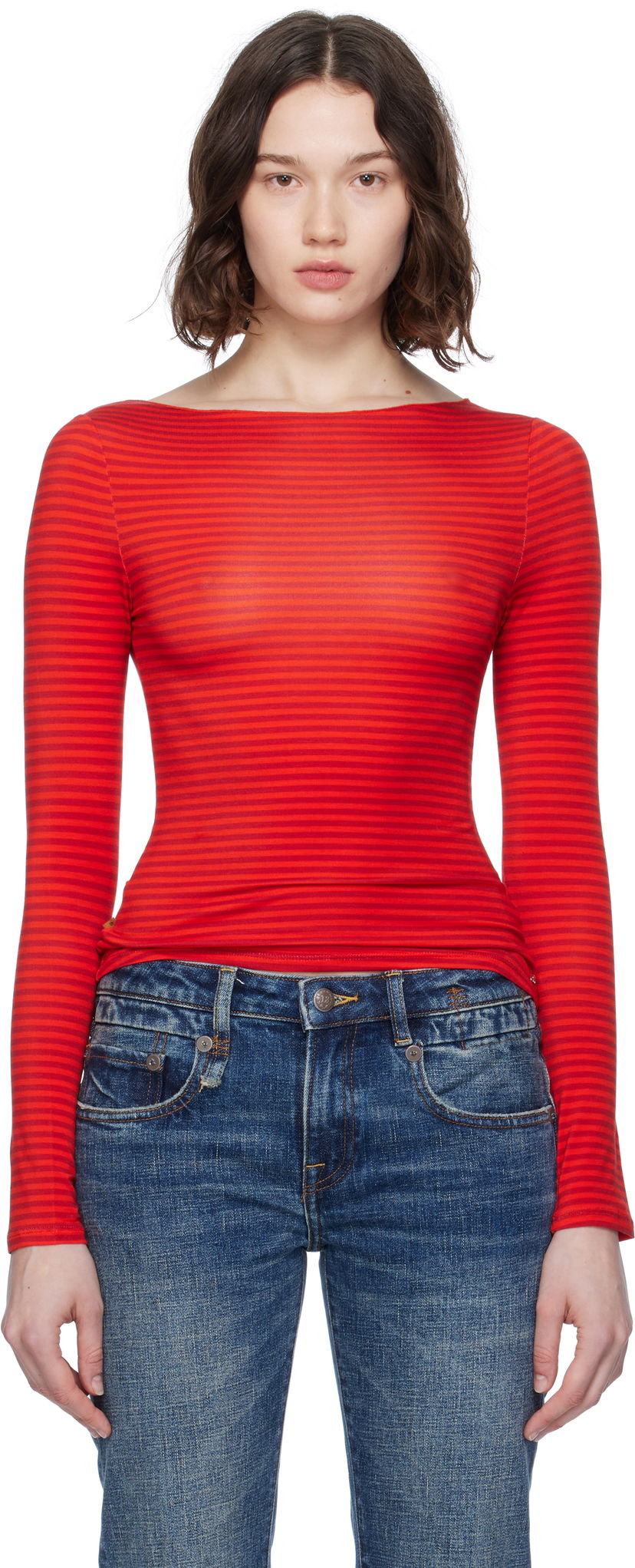 Футболка Miaou Miaou Amelia Striped Long Sleeve T-Shirt Червоний | 7183TJBRST