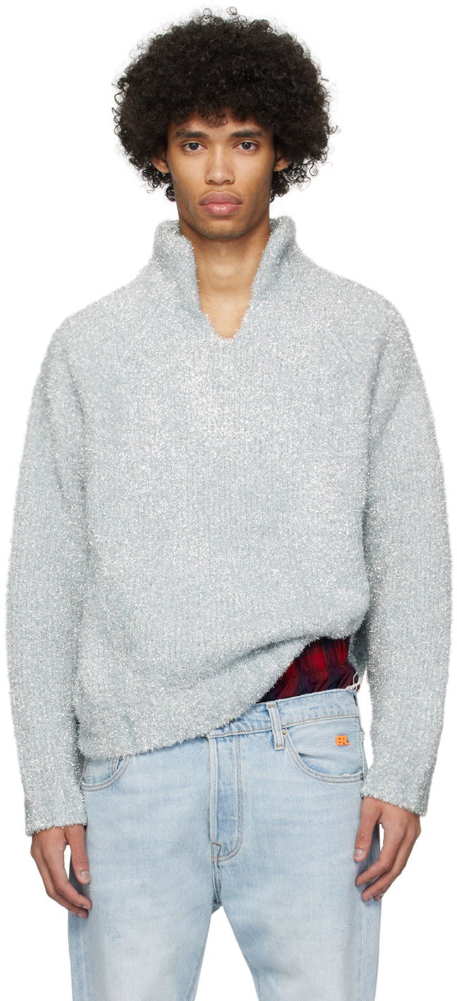 Cветр ERL ERL Metallic Funnel Neck Sweater Синій | ERL08N357