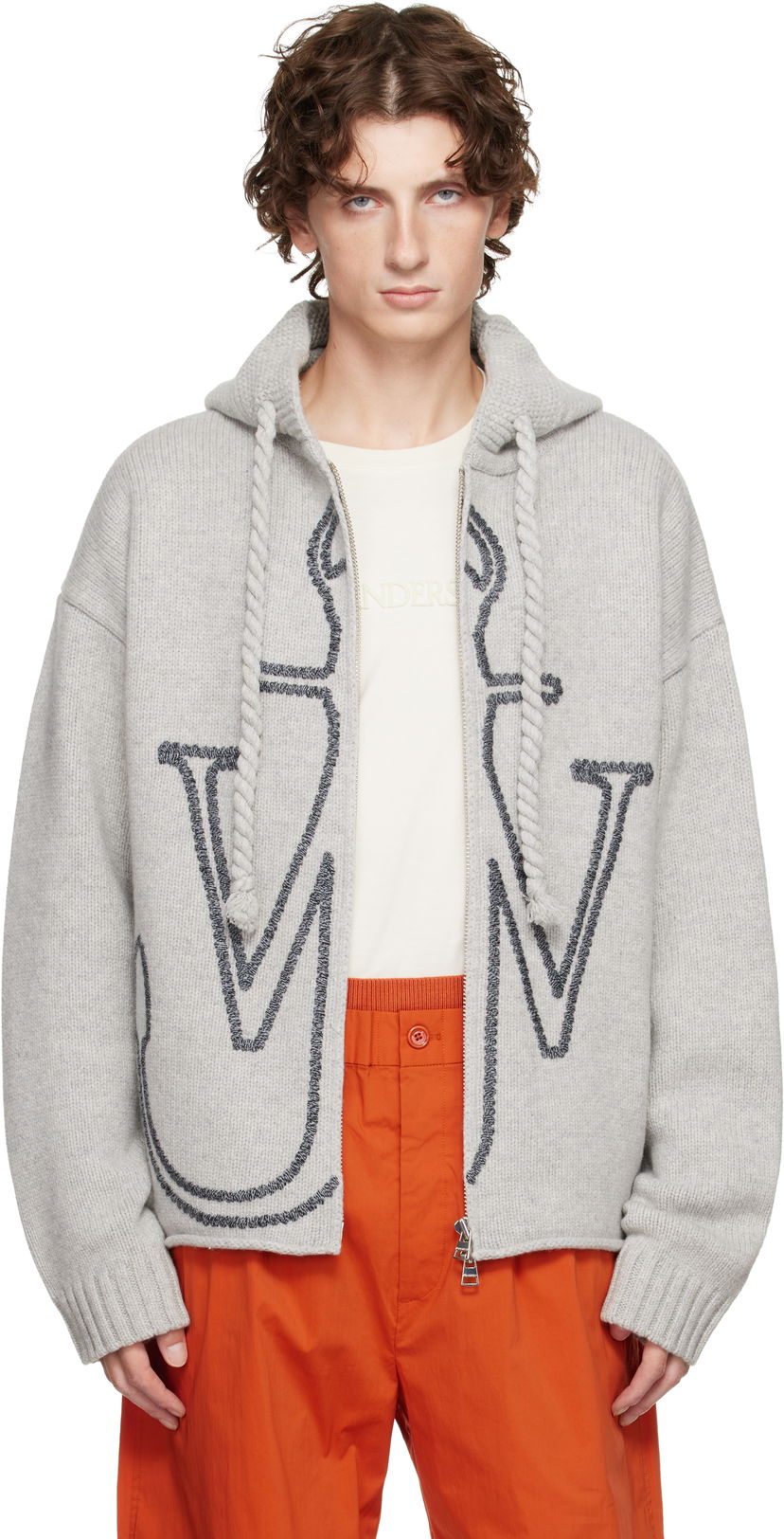 Світшоти JW Anderson Anchor Embroidery Zip Hoodie Сірий | KW1429-YN0412
