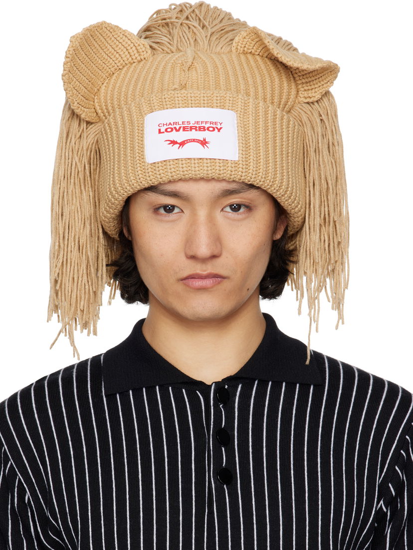 Шапка Charles Jeffrey Loverboy Charles Jeffrey LOVERBOY Supersized Lion Knit Beanie бежевий | 54131101