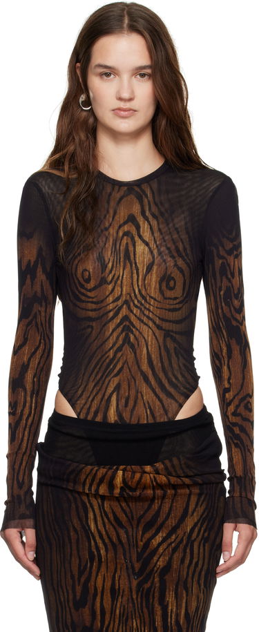 Боді Jean Paul Gaultier Jean Paul Gaultier Mesh Double Layer Wood Print Bodysuit Коричневий | 25/03-W-TO314-M002P-0060, 0