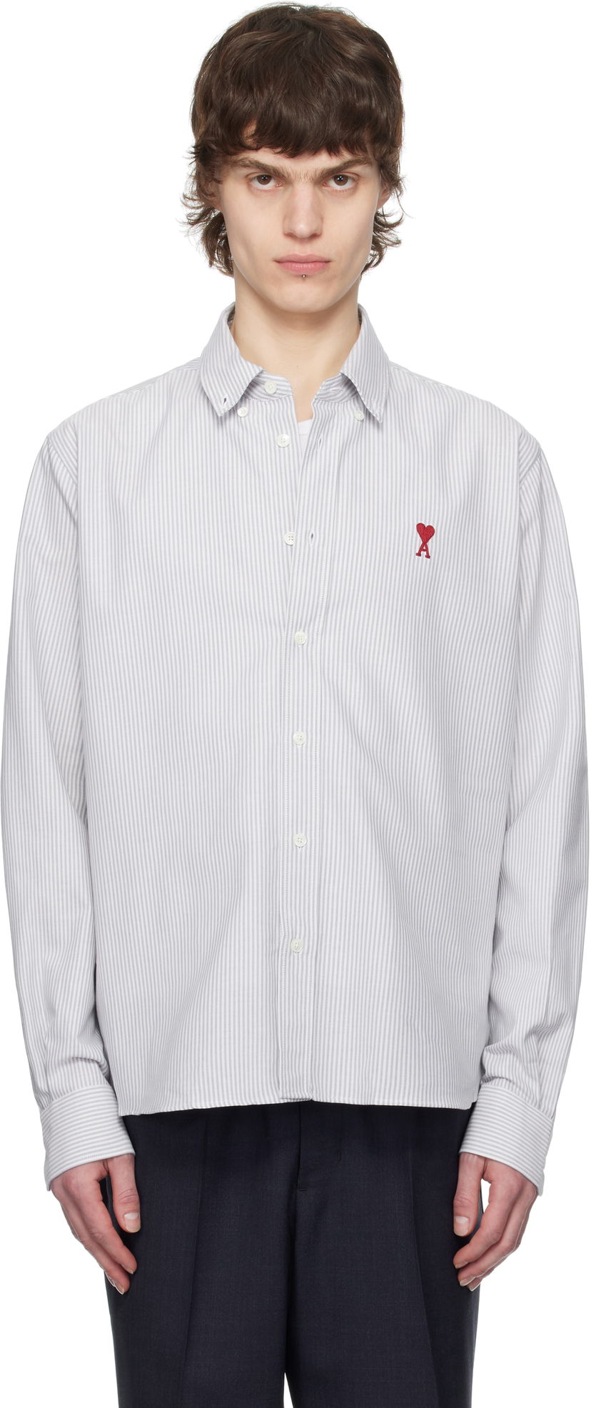 Сорочка AMI AMI Cotton Striped Button-Down Ami de Coeur Shirt білий | USH063.CO0087