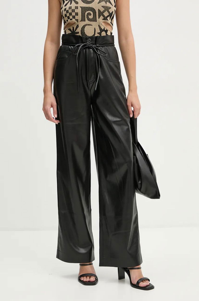 Штани Nanushka Sato High Waist Wide Leg Leather Pants чорний | NW24PFOW10151