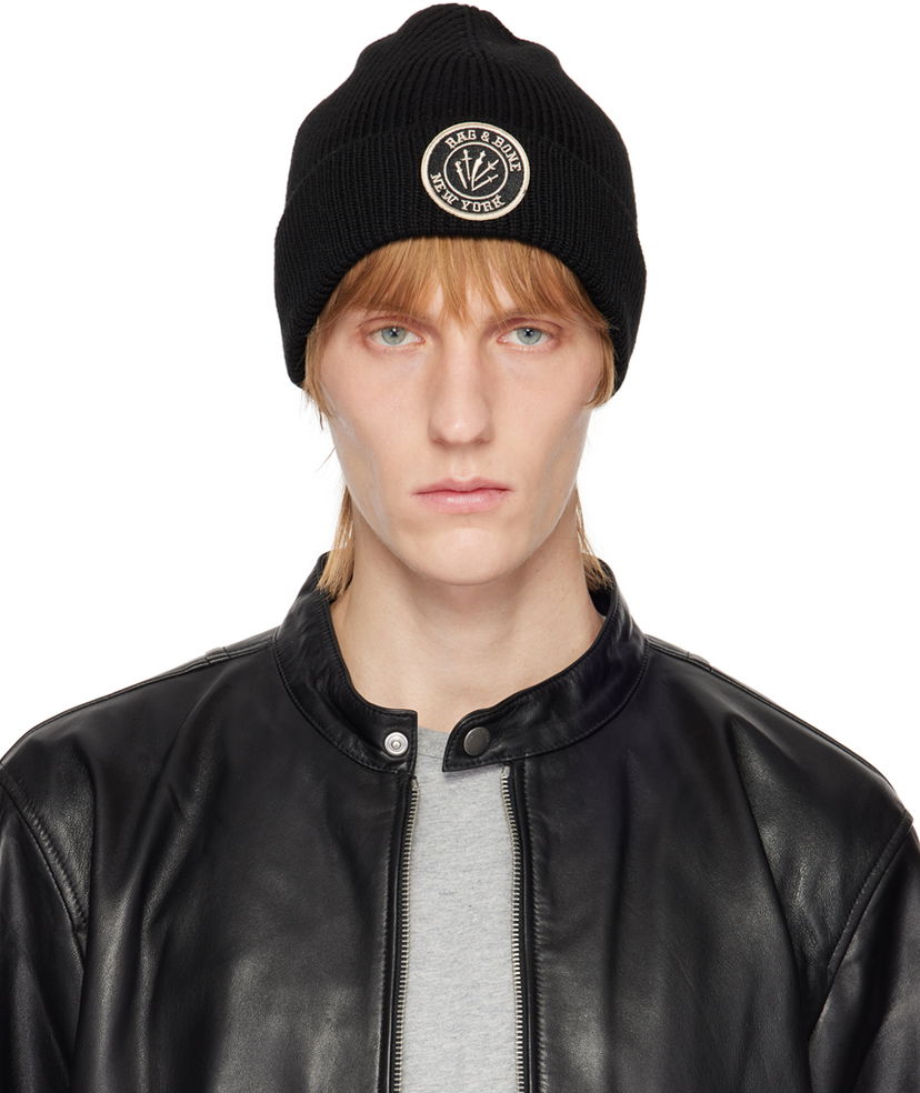 Шапка rag & bone Charlie Logo-Embroidered Wool Beanie чорний | WJK22HS009BV09