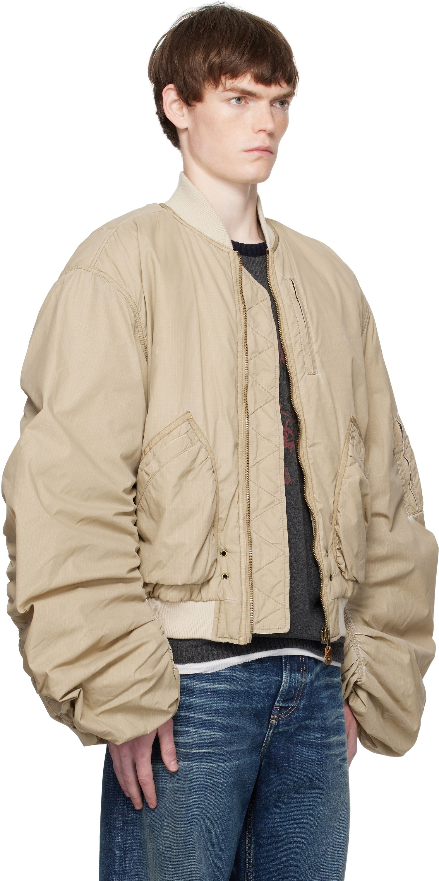 Куртка бомбер We11done We11done Washed Nylon Bomber Jacket бежевий | WD-JP2-25-059-U-BG, 1