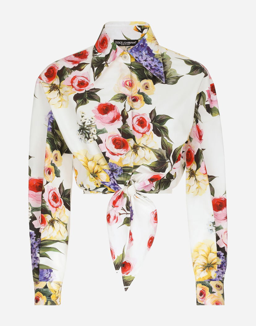 Сорочка Dolce & Gabbana Garden Print Tie-Front Crop Top білий | F5R73THS5Q1HA4YB