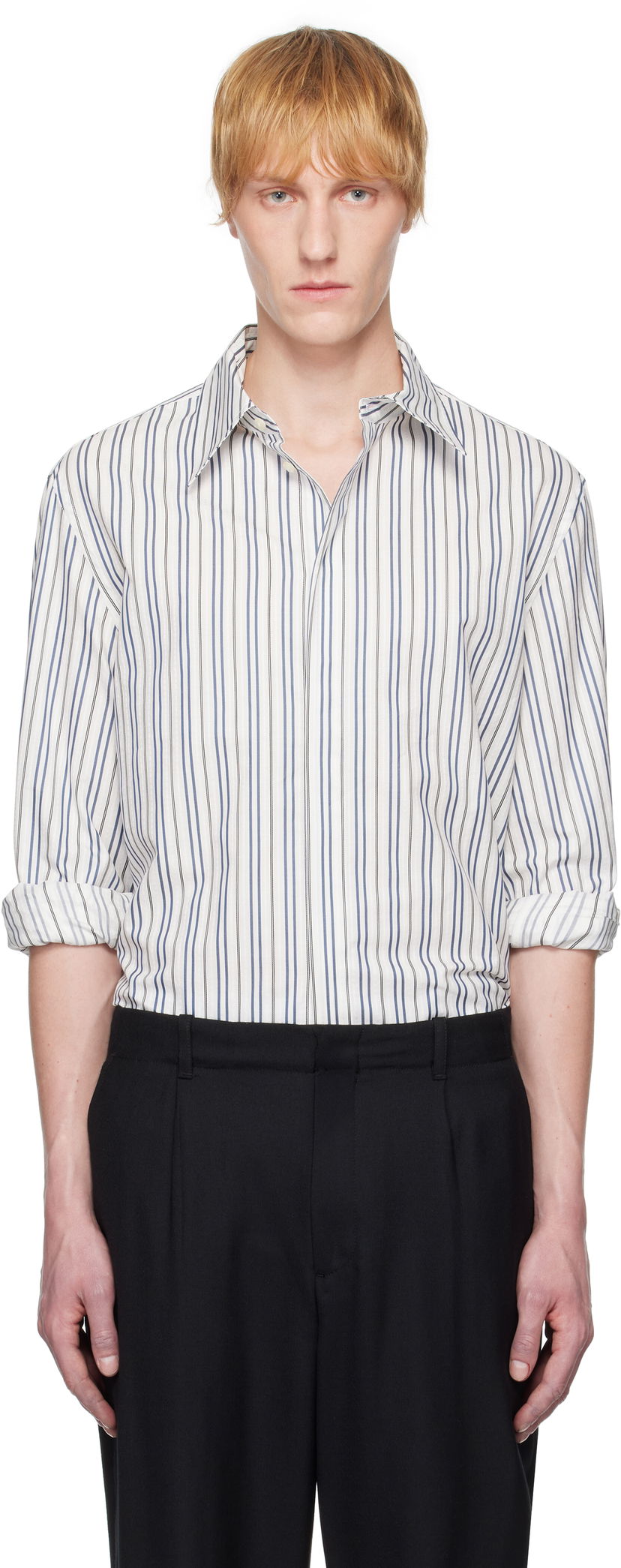 Сорочка Marine Serre Serre Regenerated Striped Poplin Button Up Shirt білий | MSI037A DWOV0060