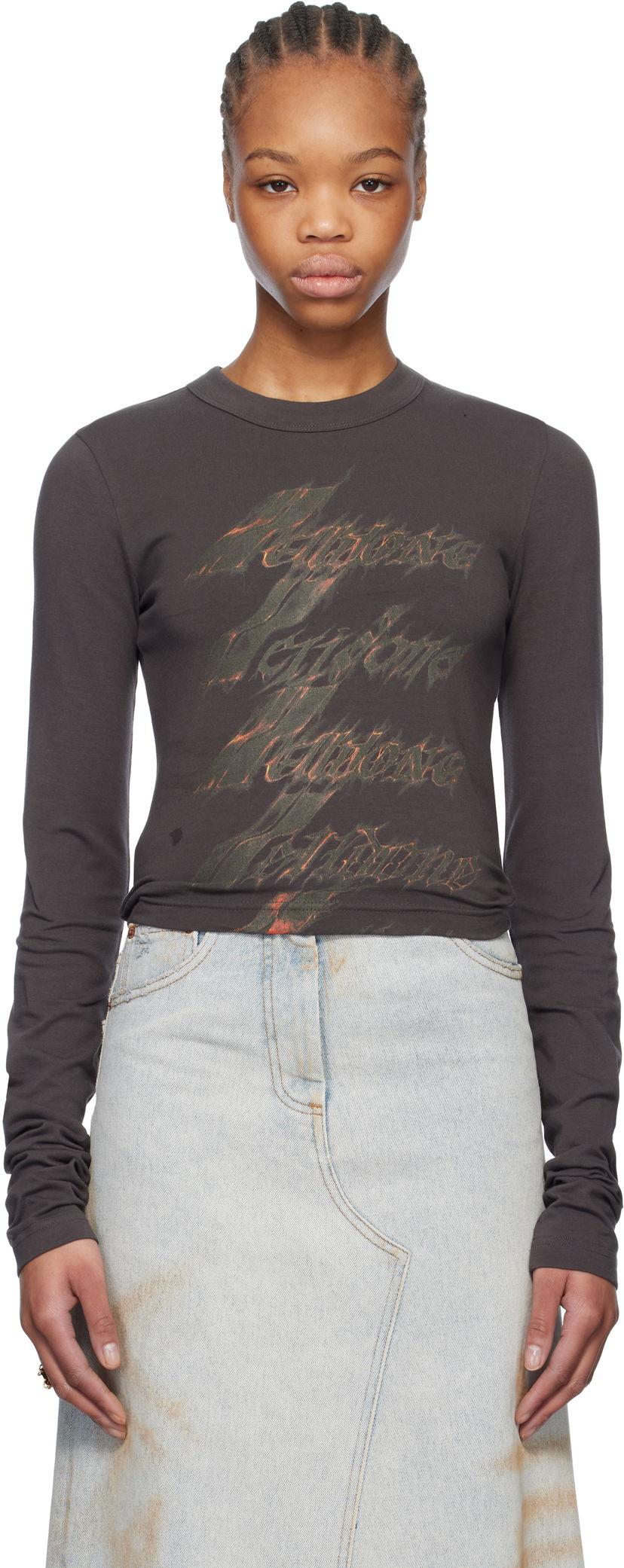 Футболка We11done We11done Spark Graphic Long Sleeve T-Shirt Коричневий | WD-TT0-25-750-W-CH