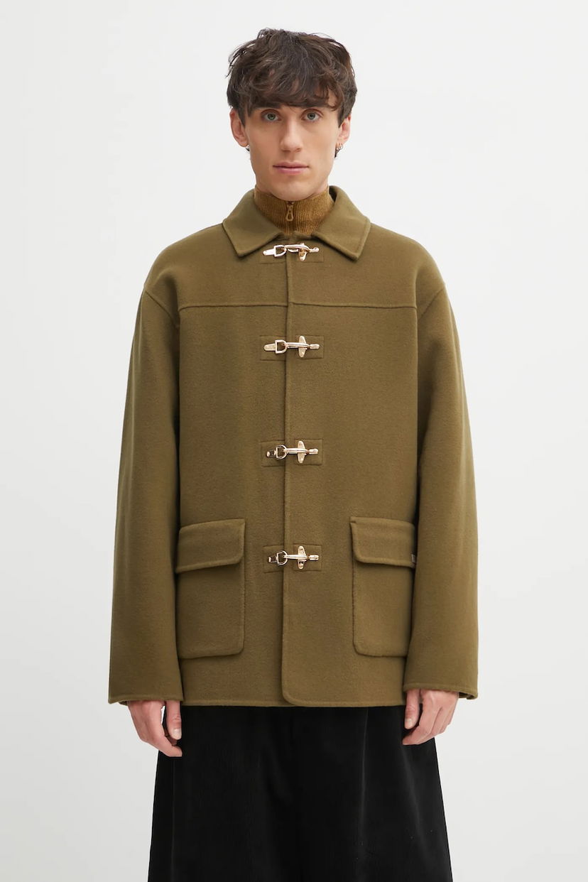 Пальто Drôle de Monsieur Wool Blend Caban Jacket with Metallic Toggle Fasteners Зелений | I.JT248.WO042