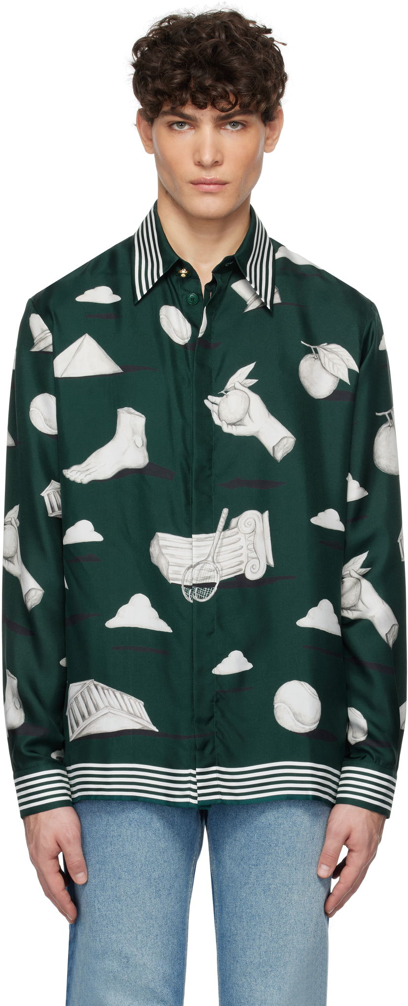 Сорочка Casablanca Classic Collar Long Sleeve Shirt with Print Зелений | U-MPS25-SH-021-02