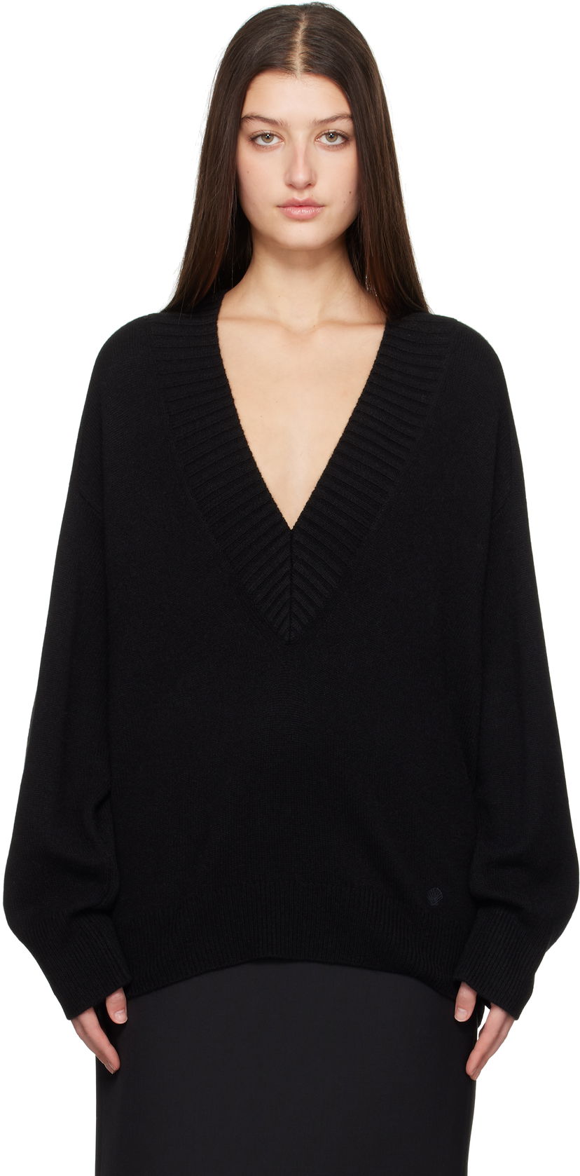 Cветр Loulou de Saison Loulou de Saison Sage V-Neck Sweater чорний | SAGE