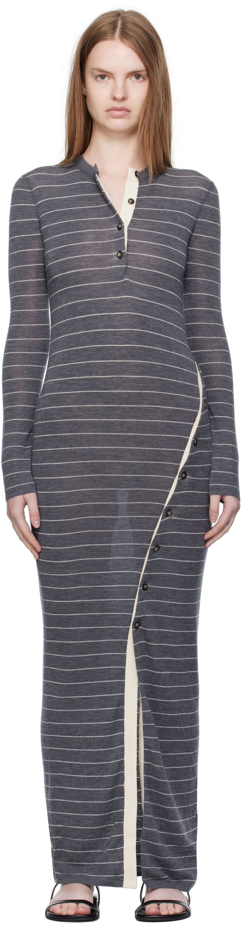 плаття Nanushka Nanushka Dakoa Striped Terry Merino Maxi Dress Сірий | NW25PFDR03994