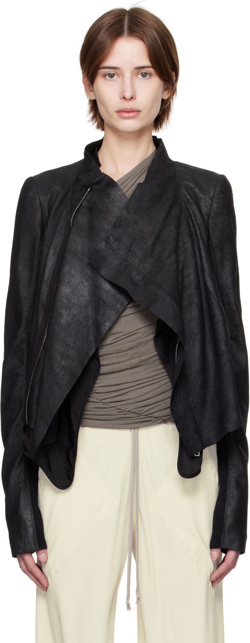 Куртка Rick Owens Rick Owens Hollywood Low Neck Biker Leather Jacket чорний | RP01E7702 LBA