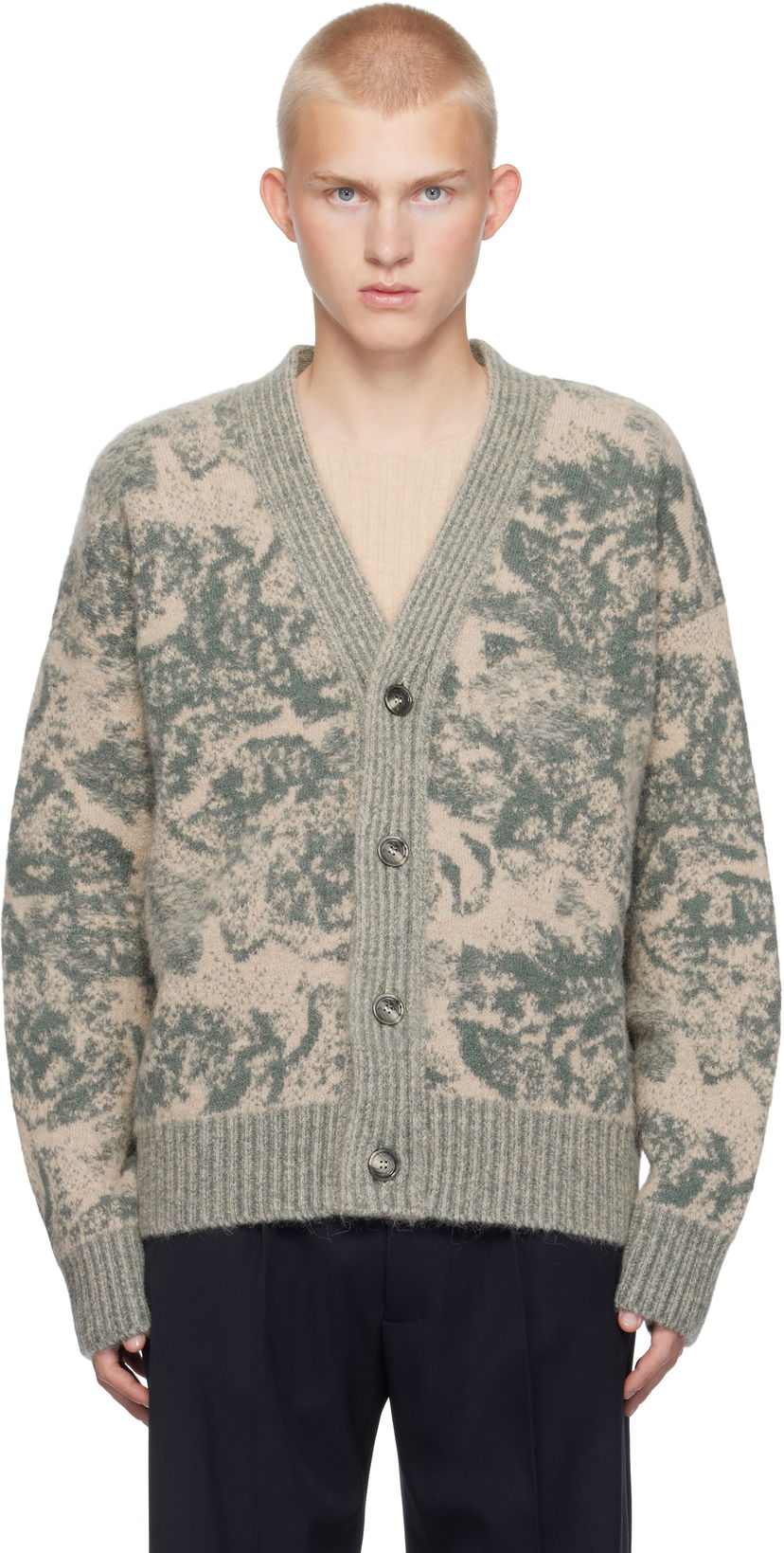 Cветр AMI Alpaca Mohair Jacquard Cardigan Зелений | UKC048.KN0060