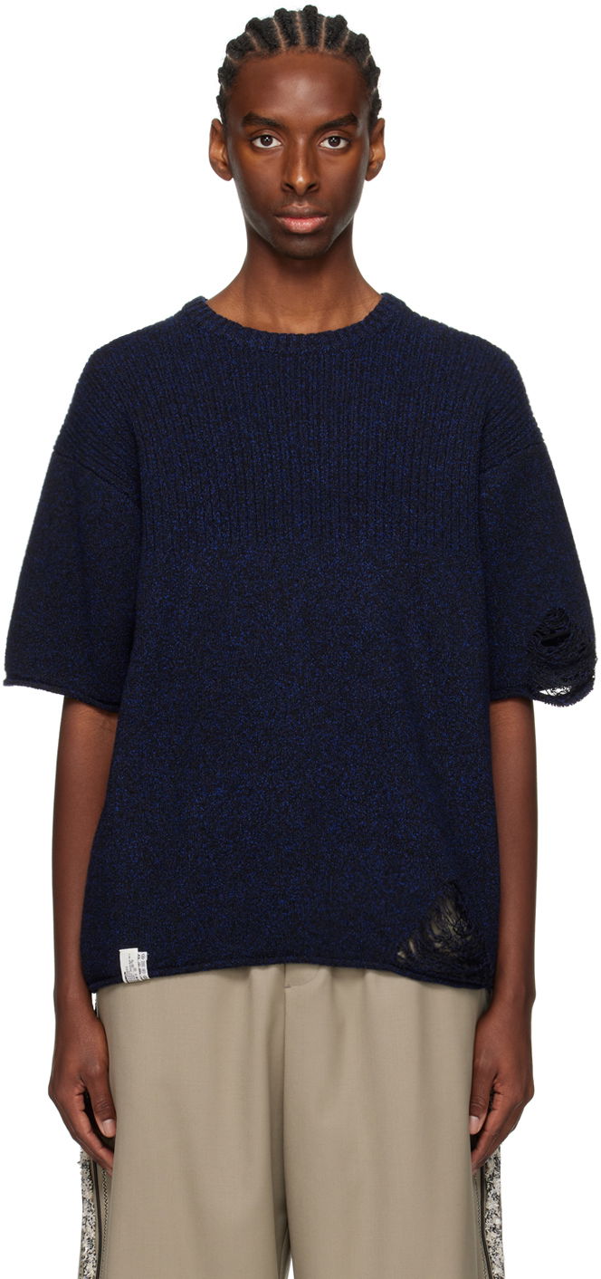 Джерсі ADER ERROR Distressed Knit T-Shirt темно-синій | BN01SSKT0501BK