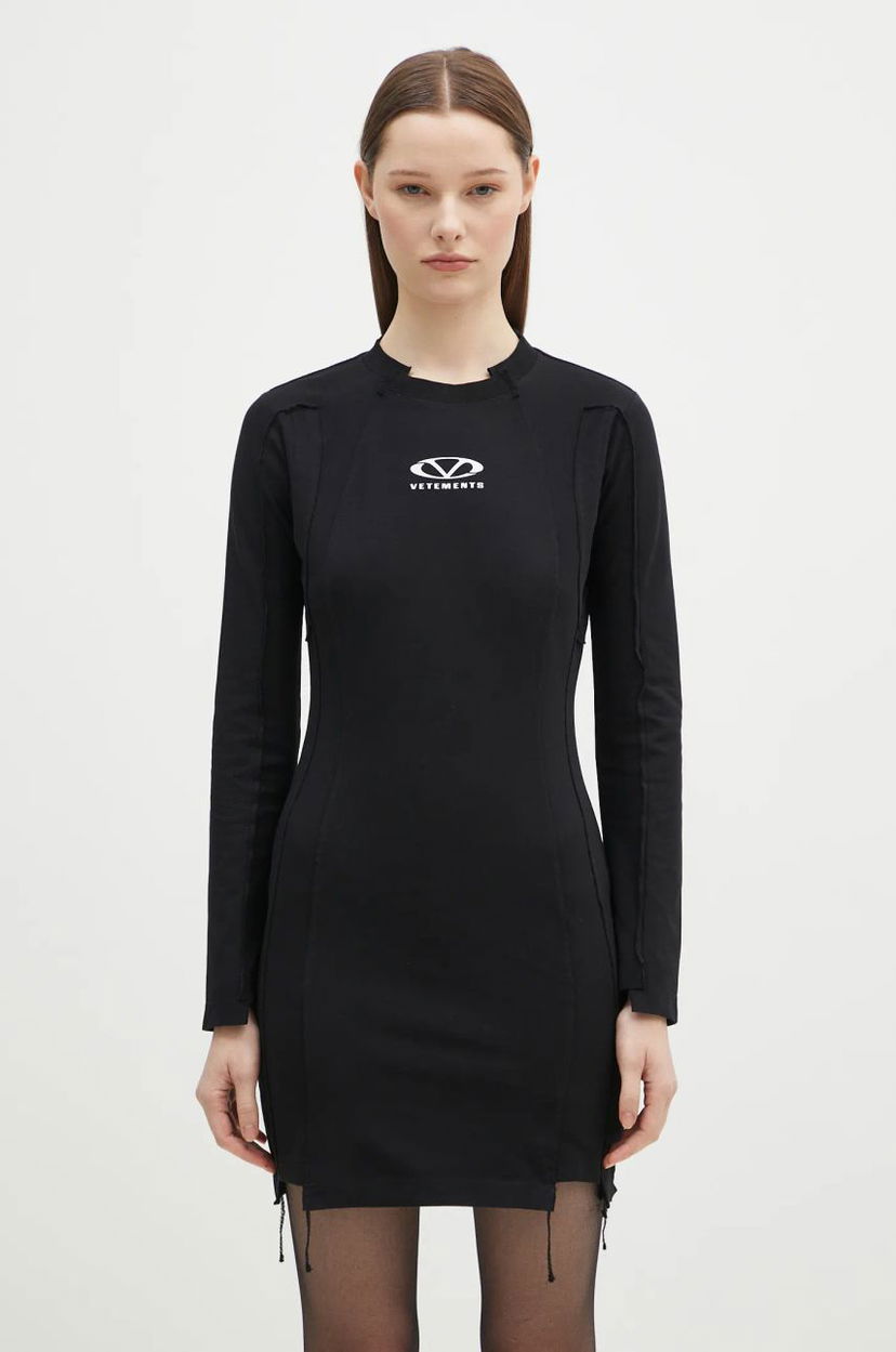 плаття VETEMENTS VETEMENTS Oval Logo Cut-Up Mini Dress чорний | WA66DR610BW