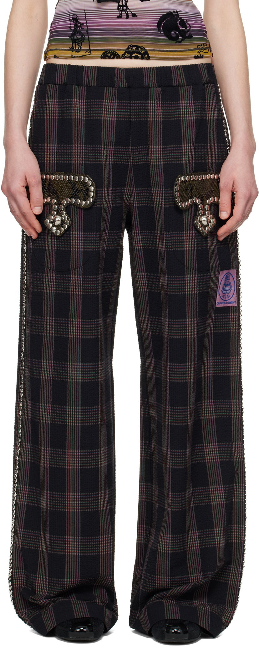Штани Chopova Lowena Chopova Lowena Annex Plaid Trousers with Mushroom Appliqué чорний | 4099