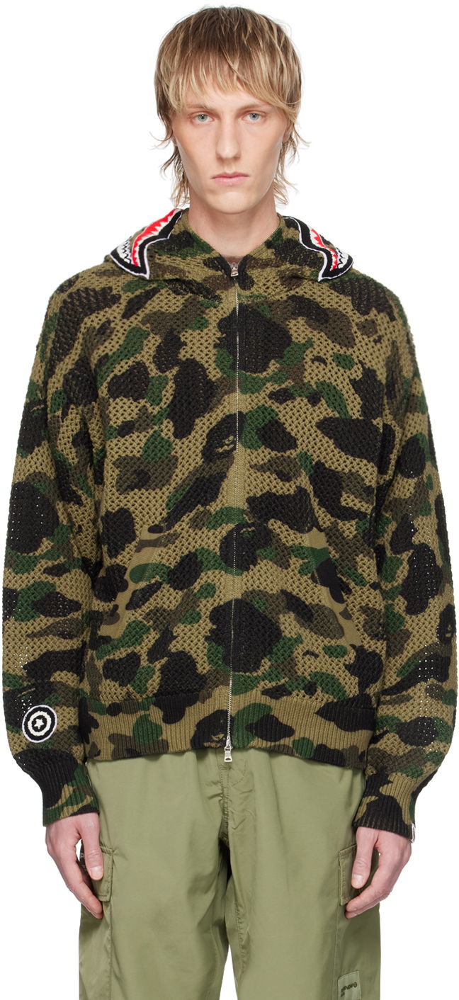 Світшоти BAPE BAPE 1st Camo Shark Knitted Zip-Up Hoodie Зелений | 001ZPK301307M