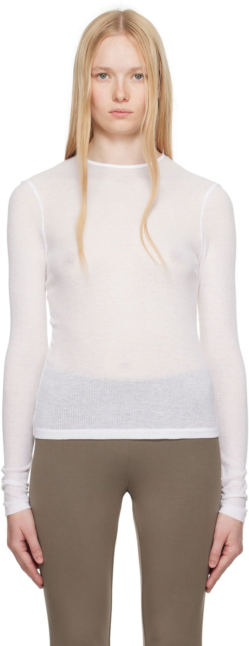 Футболка SKIMS SKIMS Sheer Cotton Long Sleeve T-Shirt білий | TP-LST-4270
