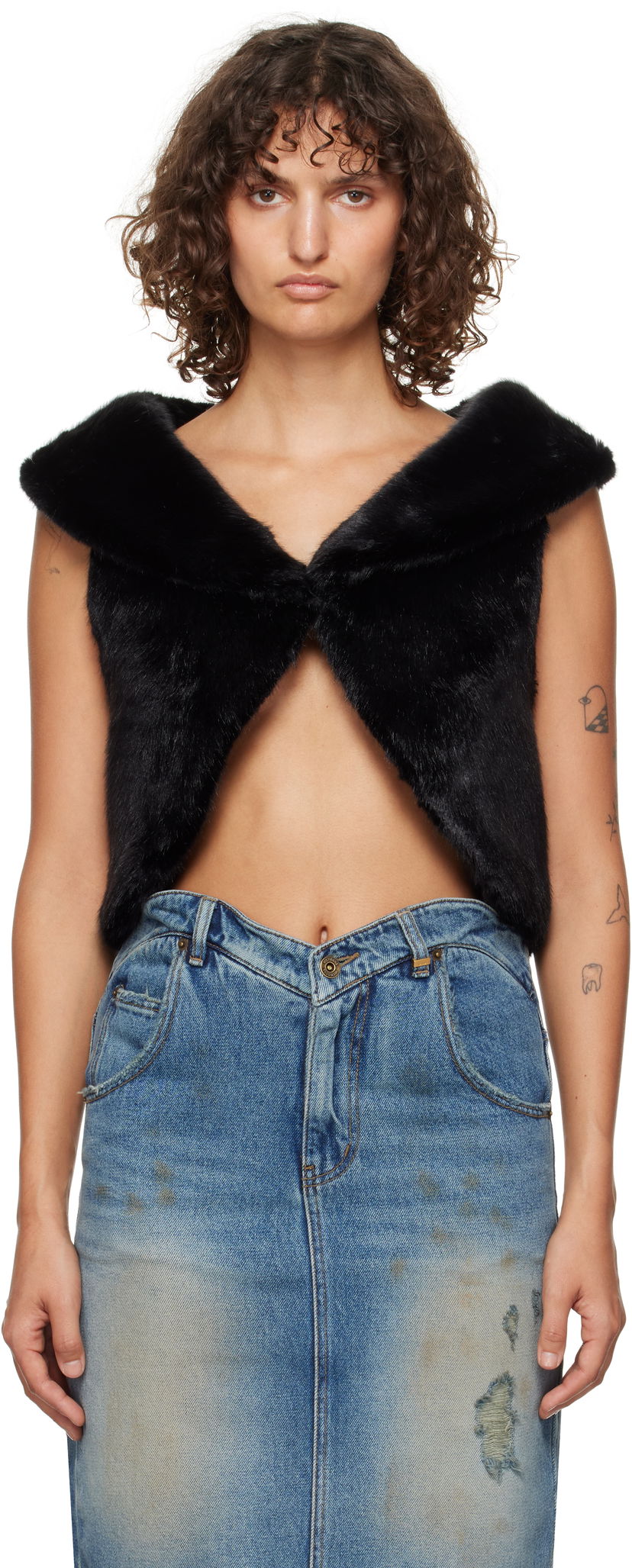 Жилет We11done We11done Cropped Faux-Fur Vest чорний | WD-F93-24-026-W-BK