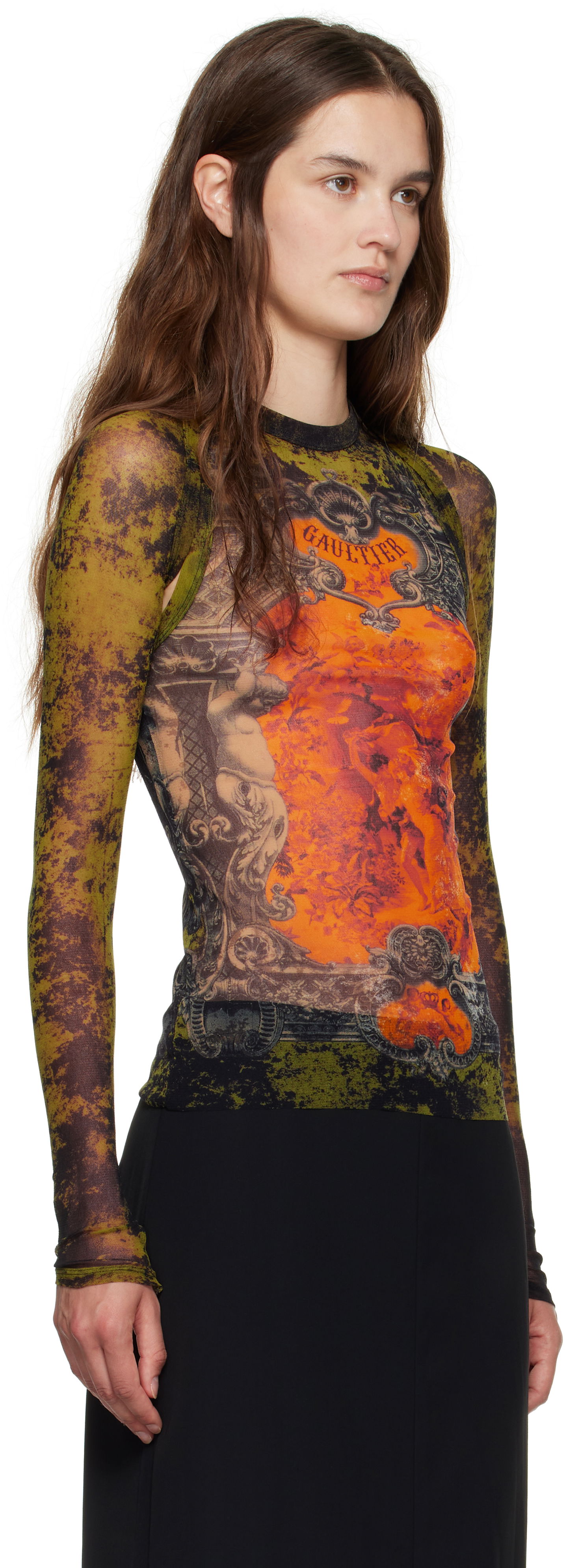 Футболка Jean Paul Gaultier Jean Paul Gaultier 'The Médaillon' Print Mesh Top Зелений | 25/03-W-TO303-M006P-004115, 1