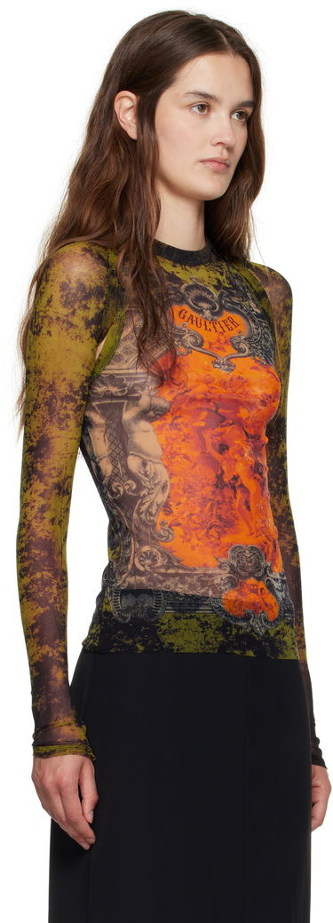 Футболка Jean Paul Gaultier Jean Paul Gaultier 'The Médaillon' Print Mesh Top Зелений | 25/03-W-TO303-M006P-004115, 1