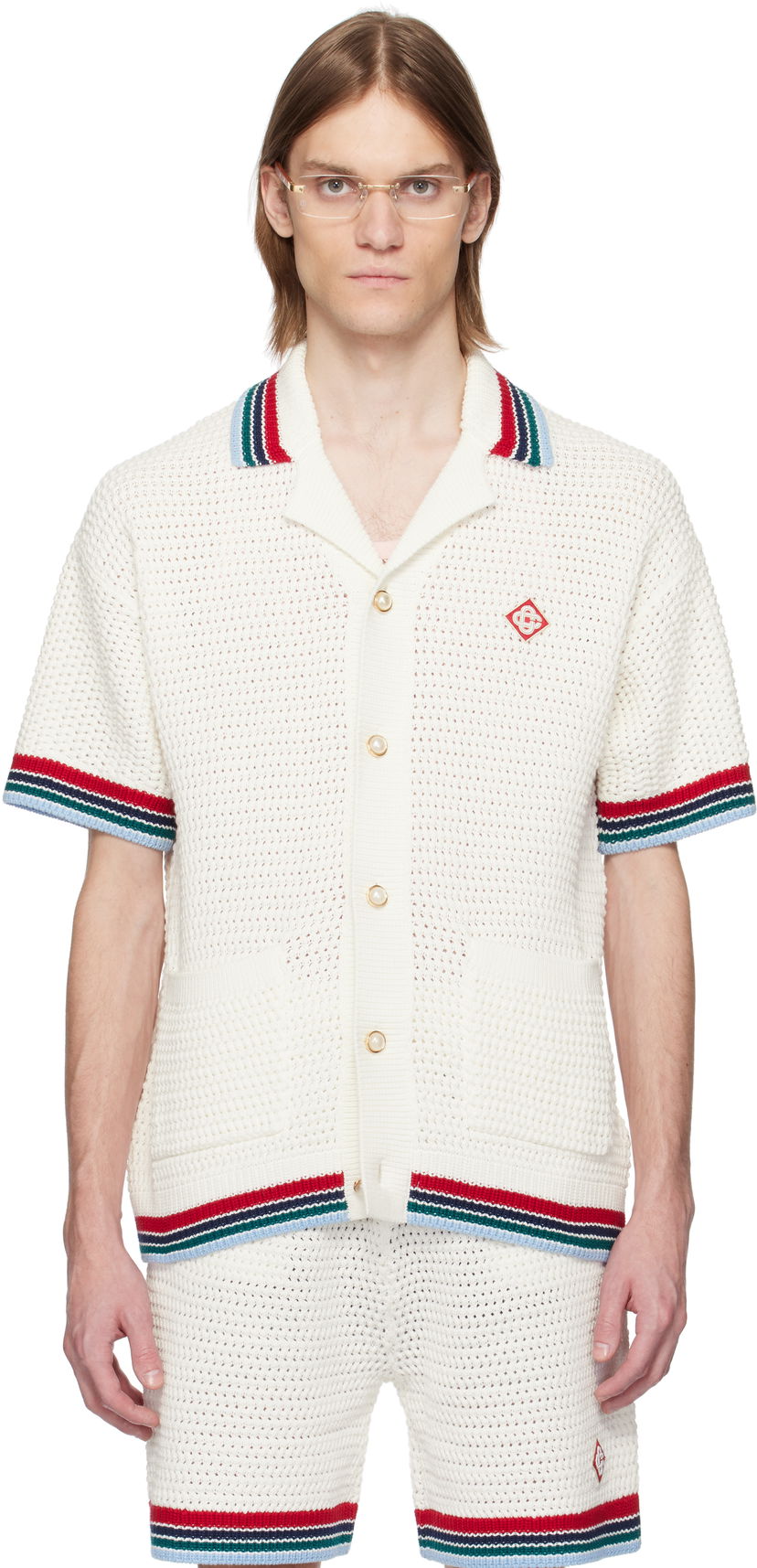 Cветр Casablanca Casablanca Gothic Crochet Knit Polo Shirt білий | MS25-KW-920-01