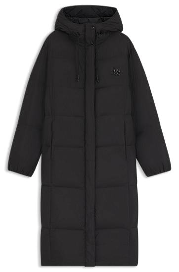 Пуховик BOSS Long-length hooded down jacket with stacked-logo print чорний | 50546355, 0
