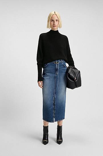 Cветр BOSS Relaxed-fit mock-neck sweater in a wool blend чорний | 50548251, 1
