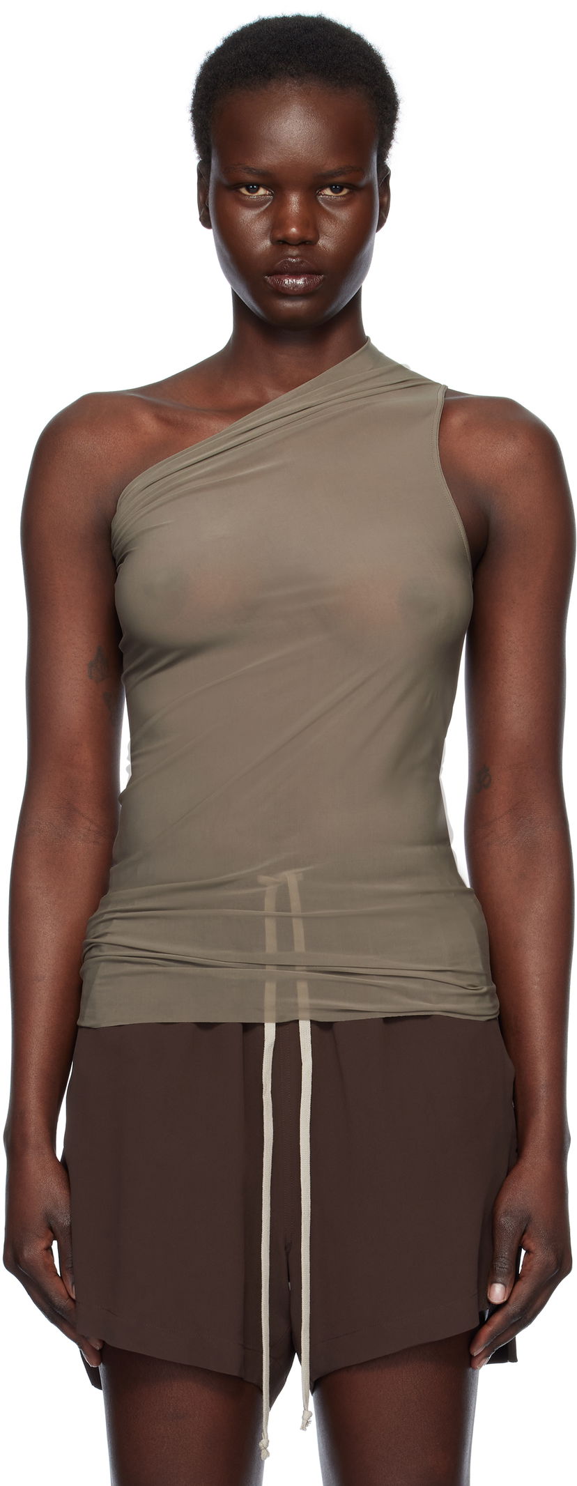 Безрукавка Rick Owens Rick Owens Athena One-Shoulder Tank Top Зелений | RP01E7138 BZ