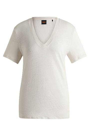 Футболка BOSS Linen V-Neck Tee білий | 50538645